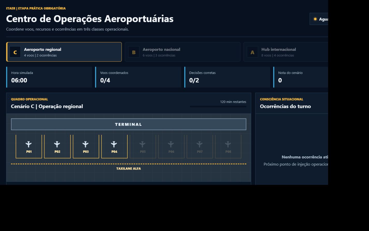 Simulador de Centro de Operações Aeroportuárias ITAer com quadro de voos e ocorrências